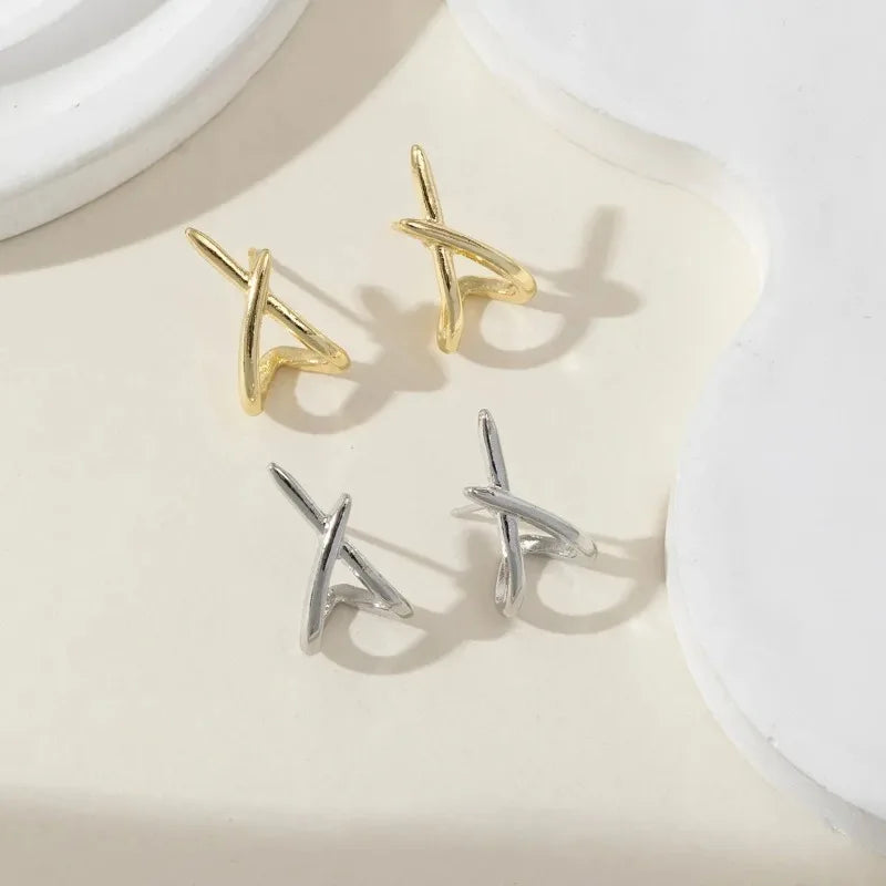 Cross Stud Earrings Elegant Golden
