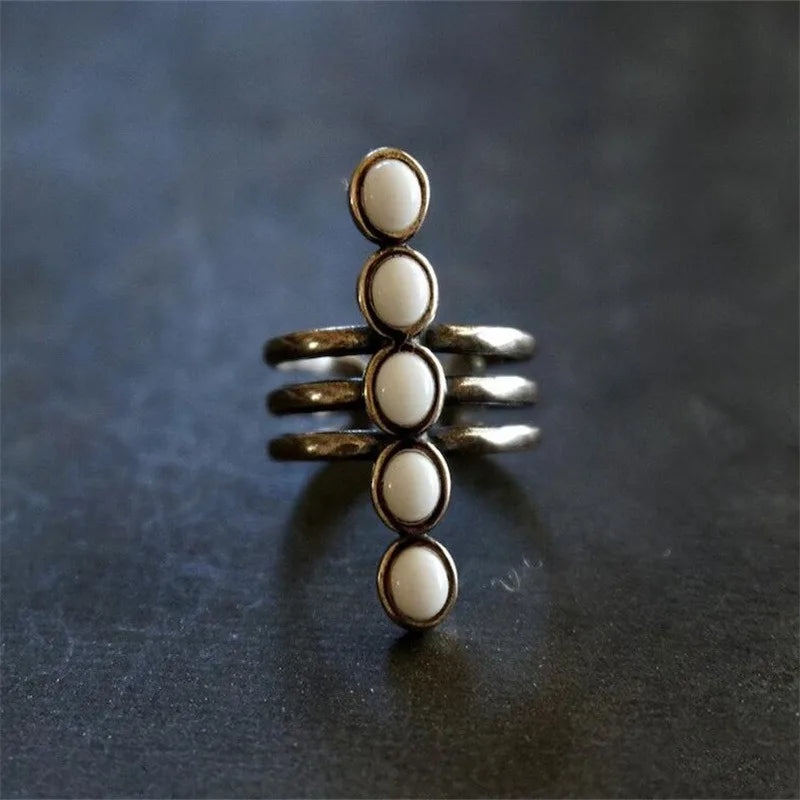 Vintage Boho Golden Stone Stacking Ring