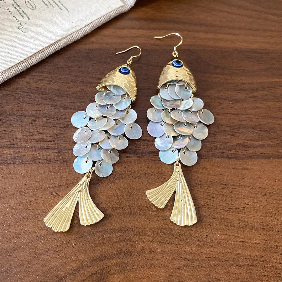 Golden Shell Fish Earrings