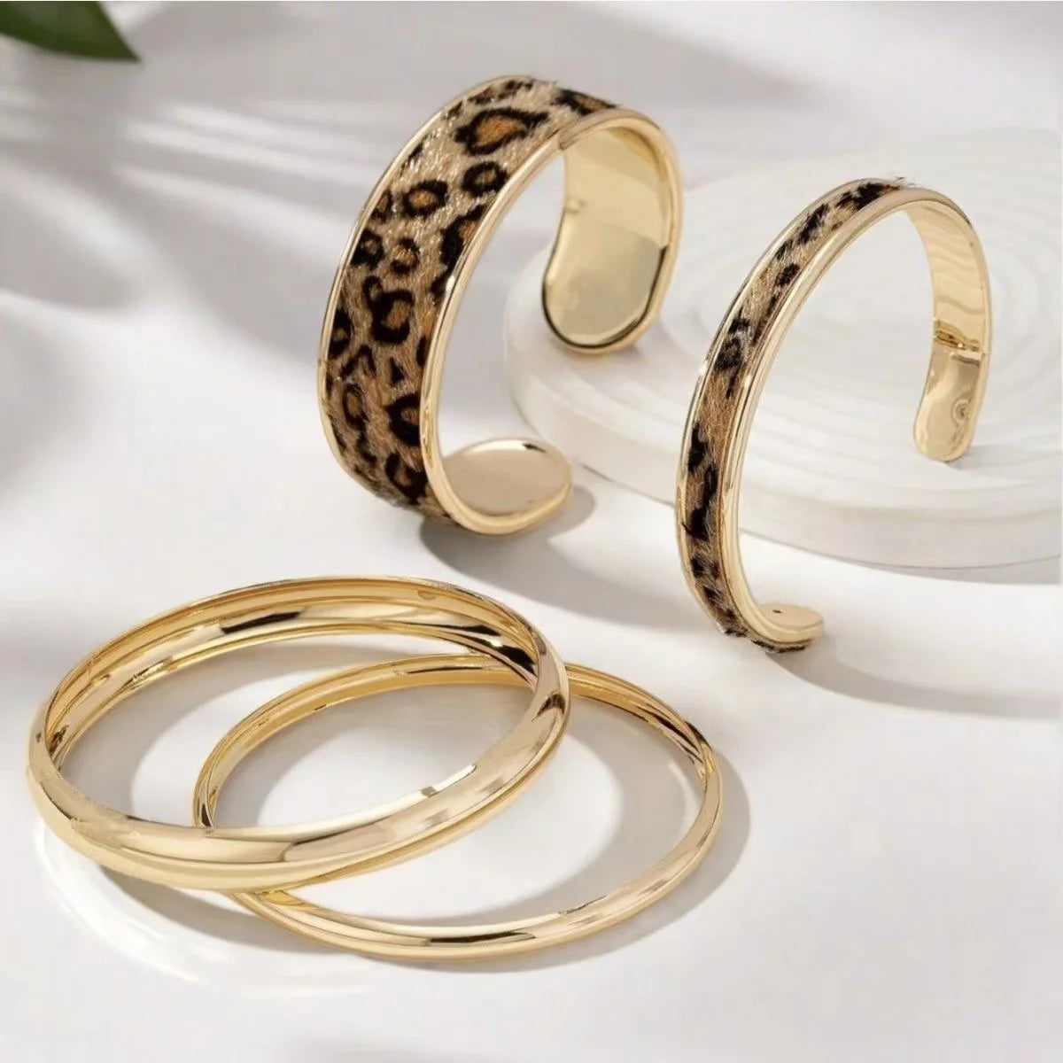 Chic Layered Golden Leopard Bracelet Set