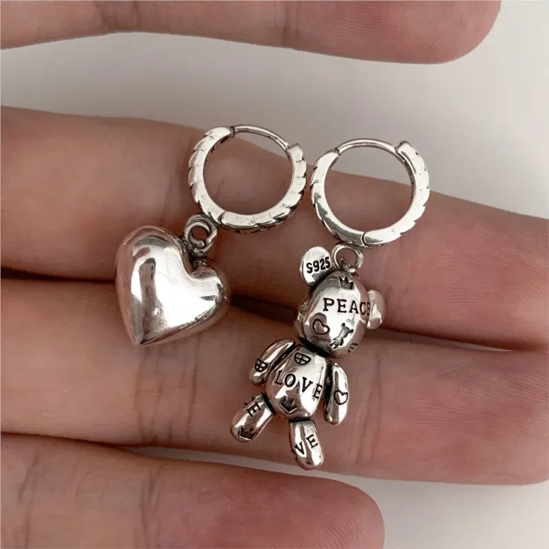 Hoop Earrings Silver Heart Teddy
