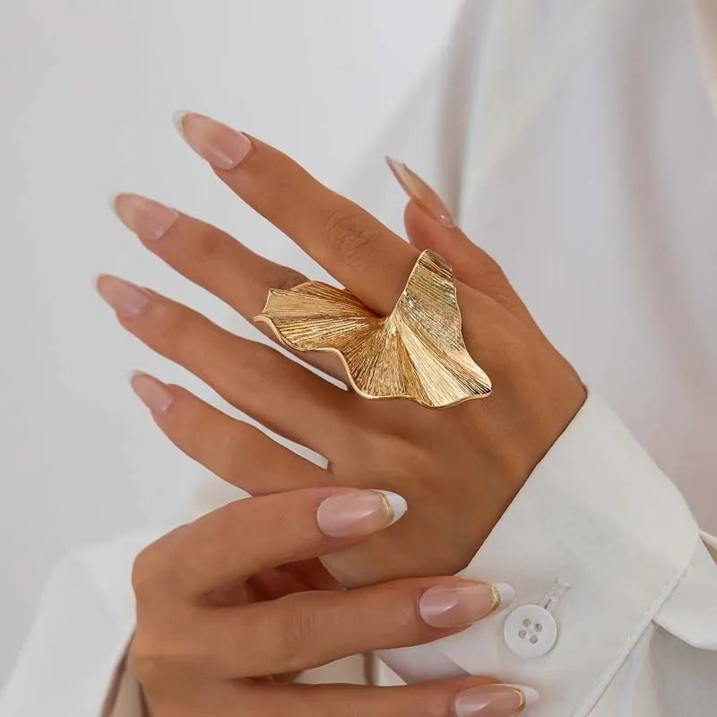 Textured Leaf Statement Ring