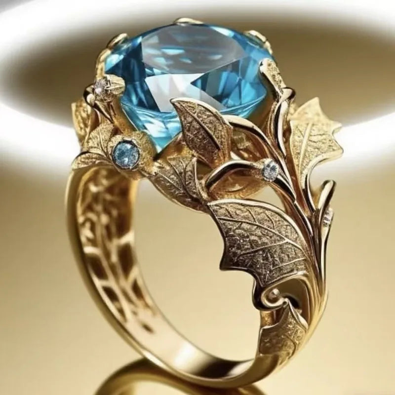 Enchanted Leaf Blue Gem Ring