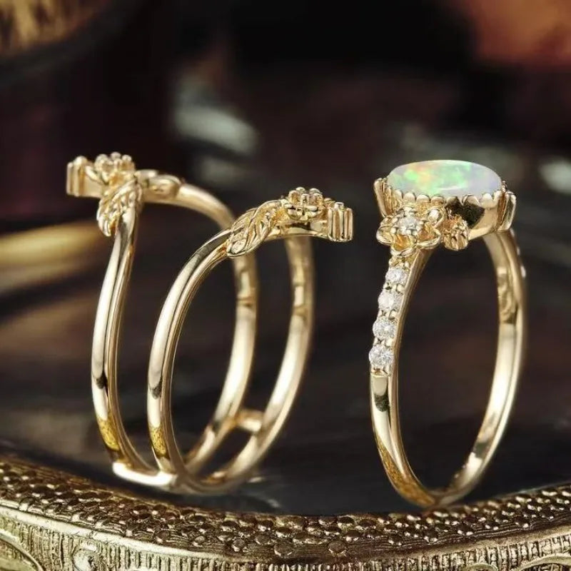 Ring Set – Gold Zircon Garden