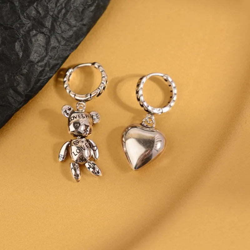 Hoop Earrings Silver Heart Teddy