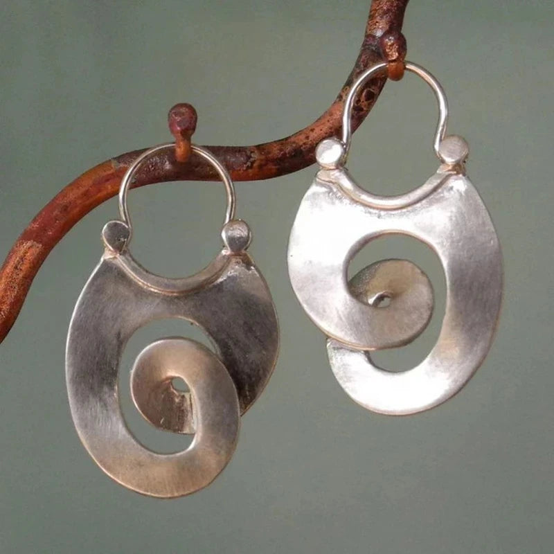 Drop Earrings Silver Boho Spiral