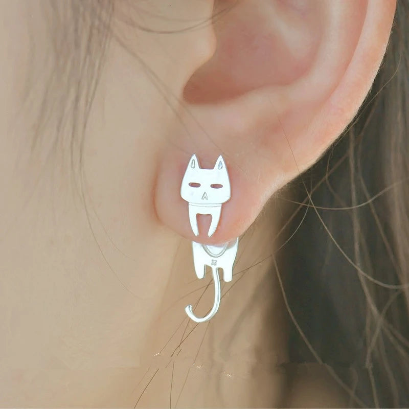 Drop Earrings Minimal Cat Silver