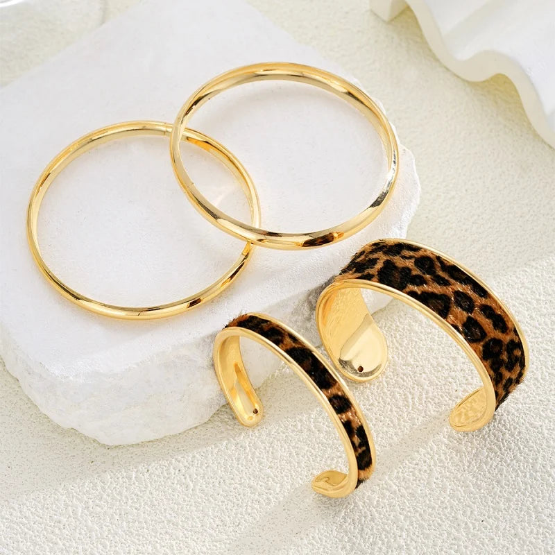 Chic Layered Golden Leopard Bracelet Set