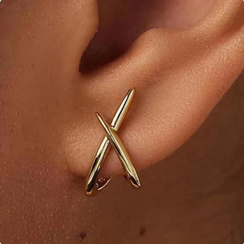 Cross Stud Earrings Elegant Golden