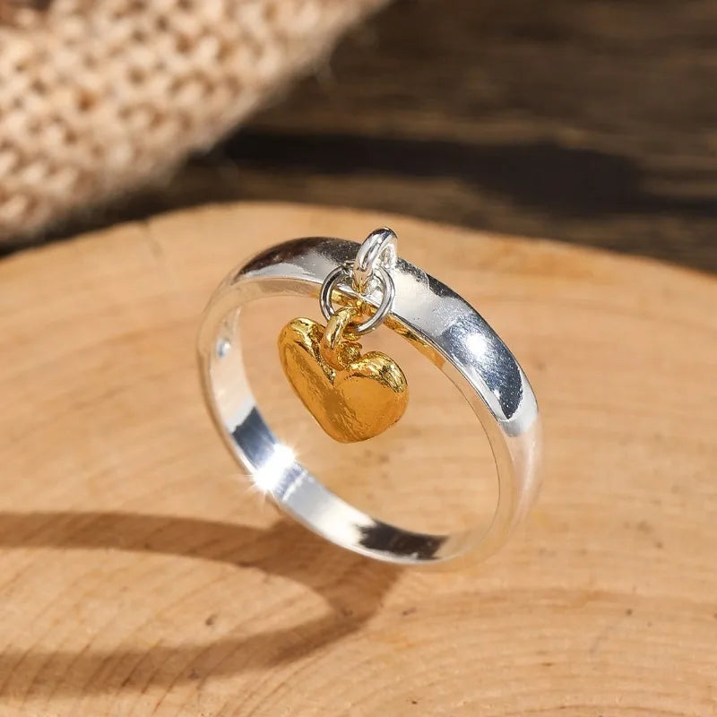 Vintage Golden Heart Silver Ring