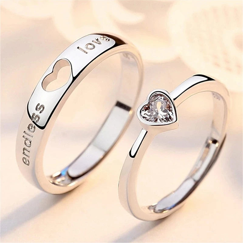 Couple Rings Set – Silver Heart Promise
