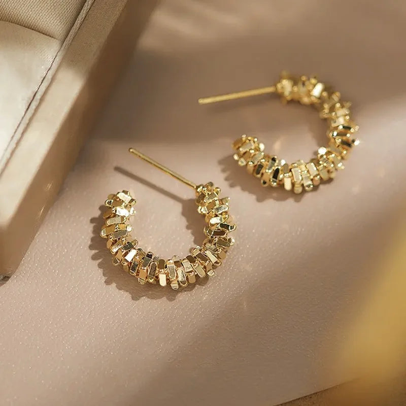 C-Shape Hoop Earrings Vintage Gold