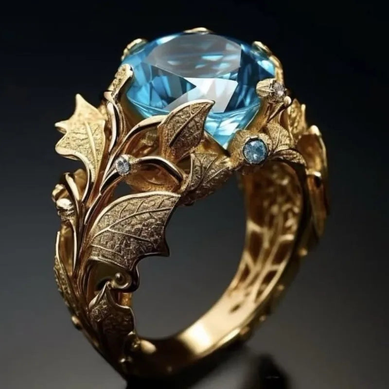 Enchanted Leaf Blue Gem Ring