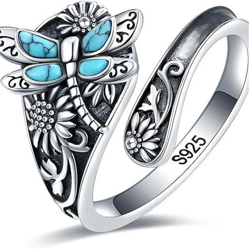 Dragonfly Blue Opal Sterling Ring