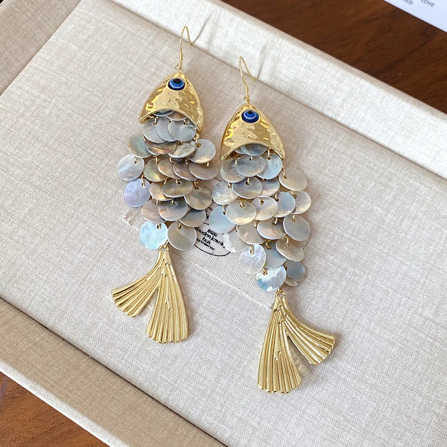 Golden Shell Fish Earrings