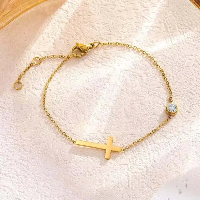 Golden Cross Zircon Bracelet