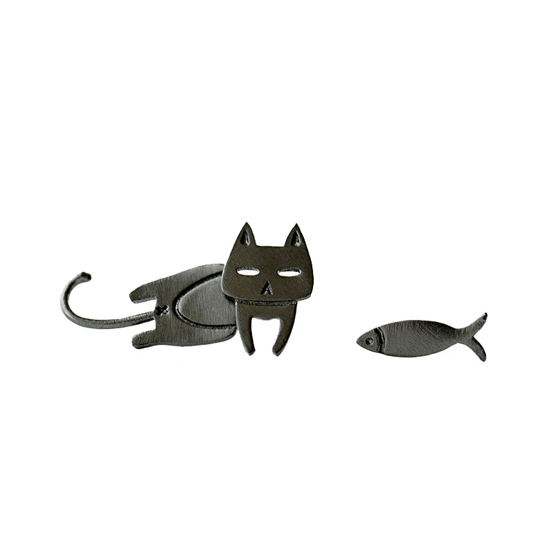 Drop Earrings Minimal Cat Silver