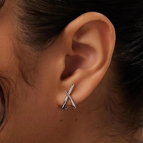 Cross Stud Earrings Elegant Golden