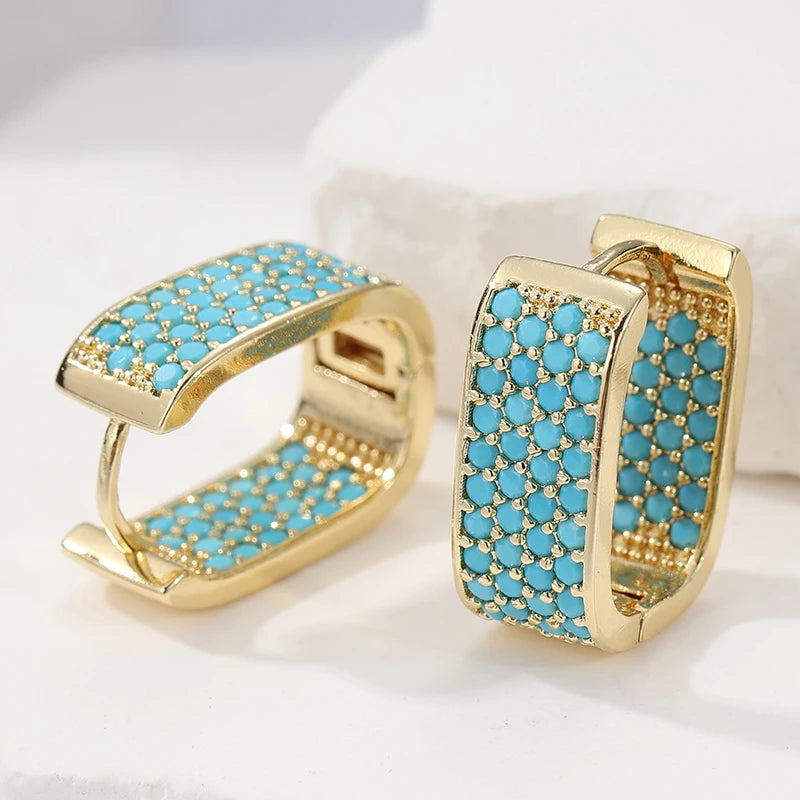 Golden Square Turquoise Earrings