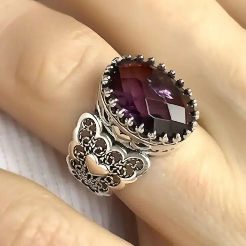Vintage Filigree Amethyst Silver Statement Ring