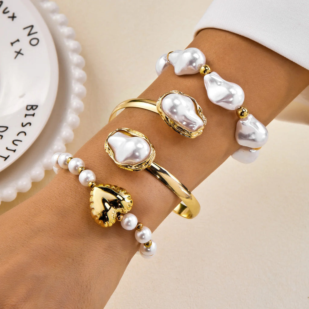 Stackable Beaded Golden Heart Charm Bracelet