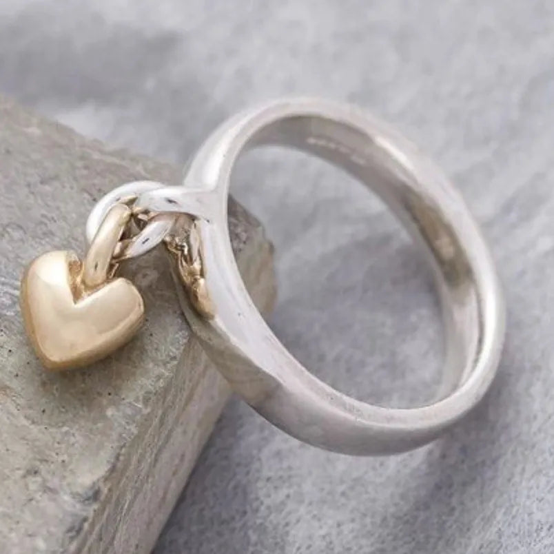 Vintage Golden Heart Silver Ring