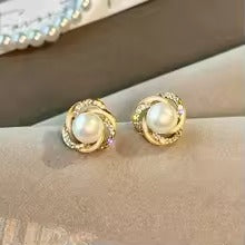 Pearl Stud Earrings Vintage Silver