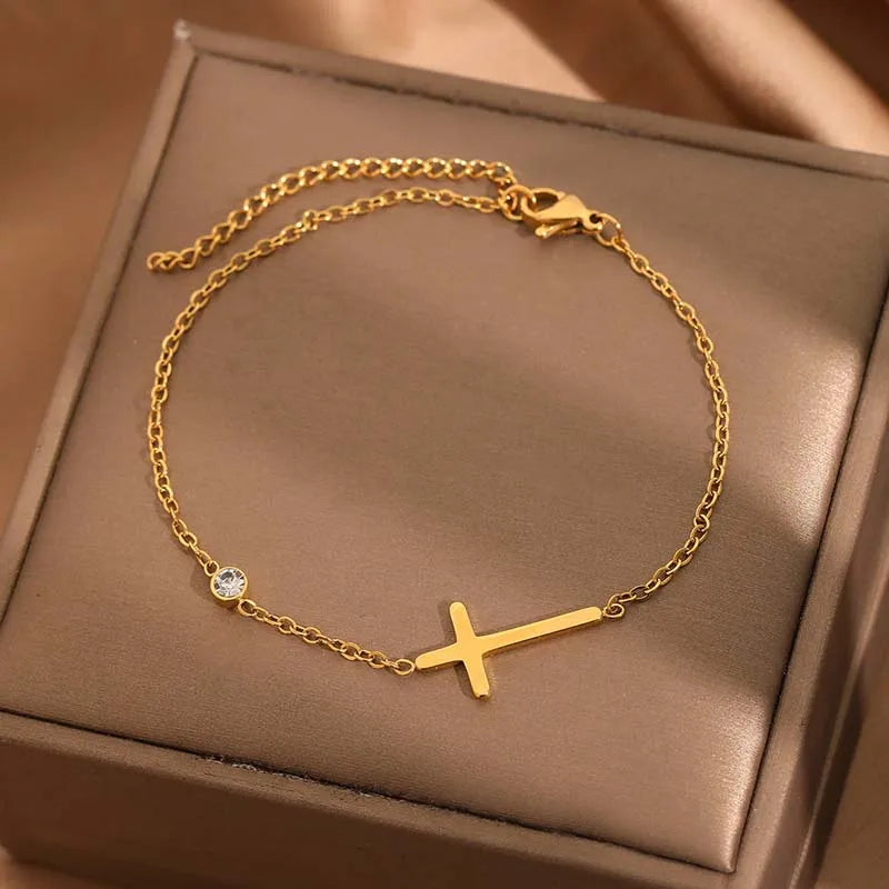 Golden Cross Zircon Bracelet