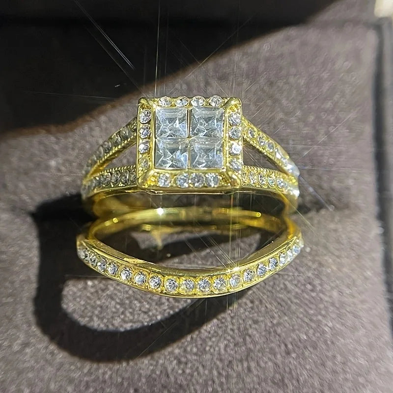 Ring Set Luxury Square Gold