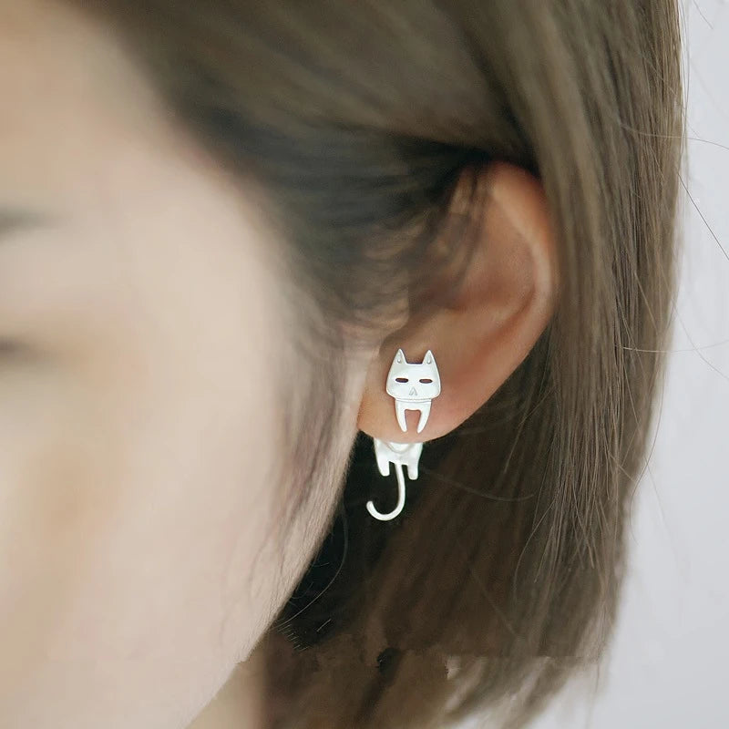 Drop Earrings Minimal Cat Silver