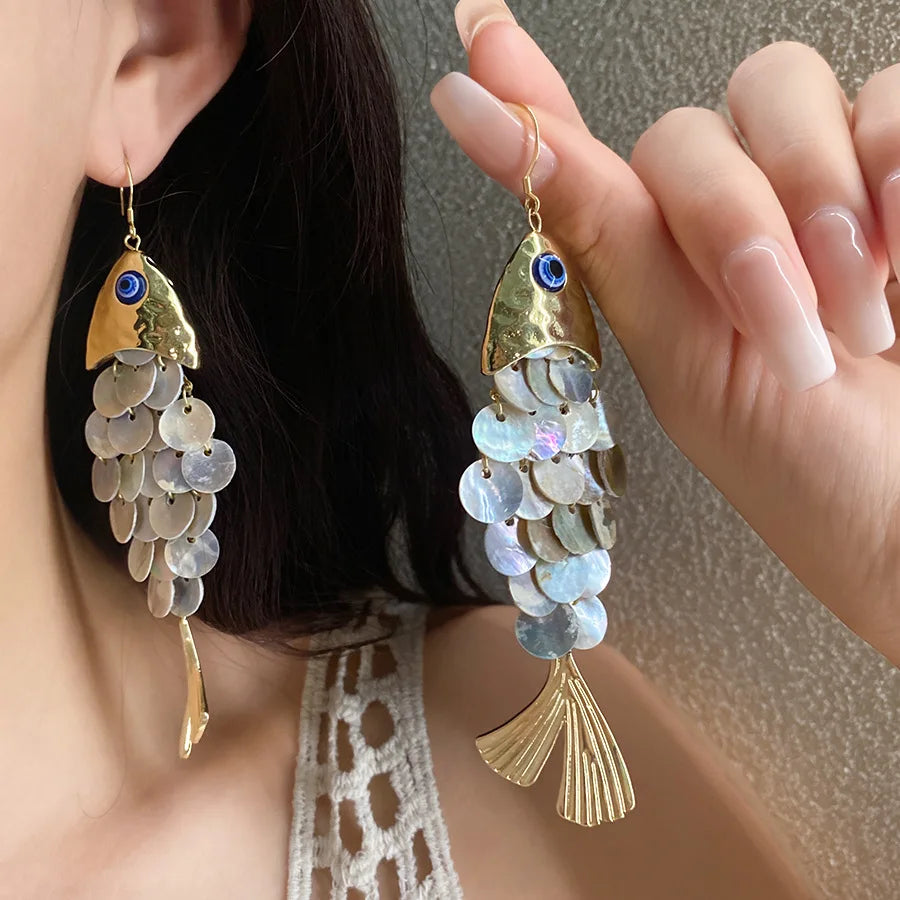 Golden Shell Fish Earrings