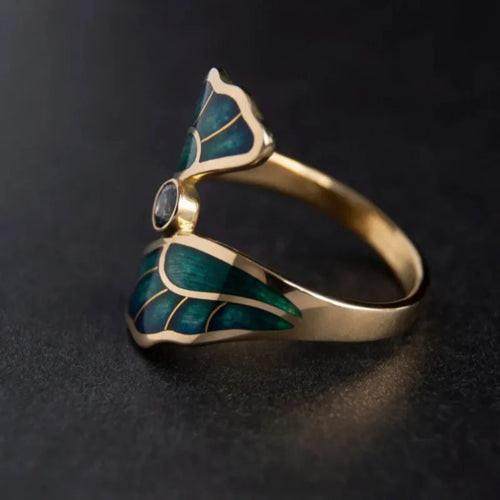 Artisan Golden Enamel Flower Ring