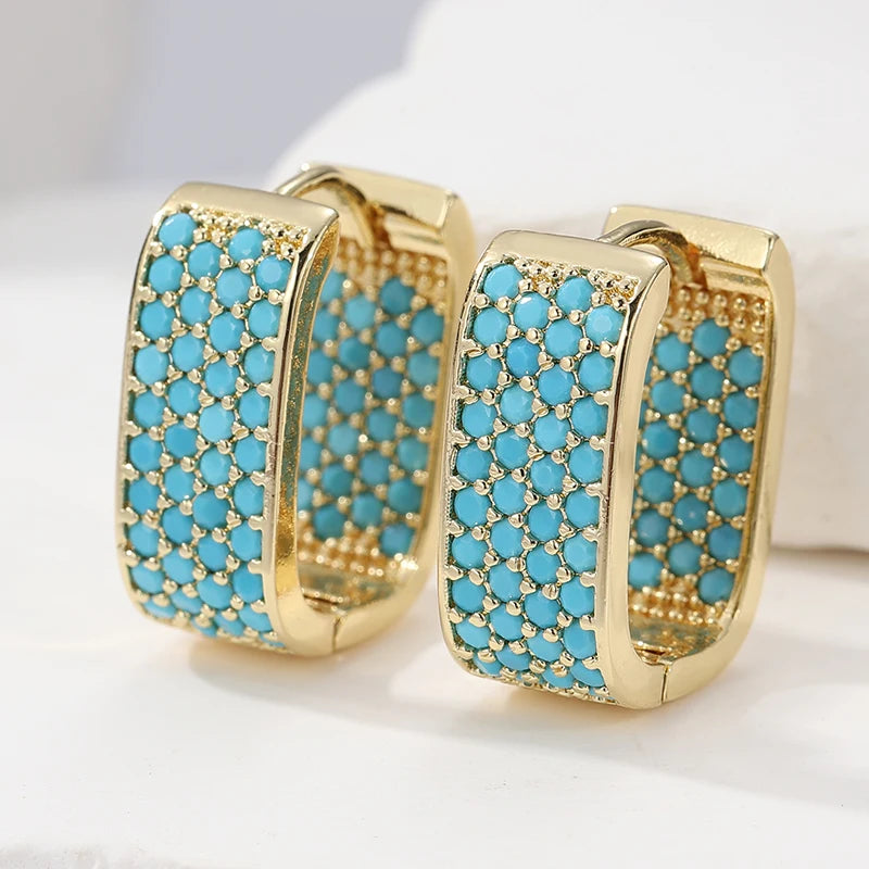 Golden Square Turquoise Earrings