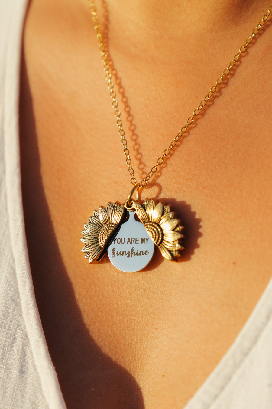 Golden Sunflower Locket Necklace